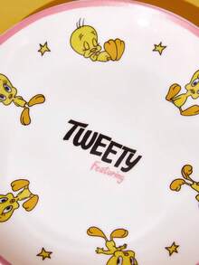 LOONEY TUNES X Joivida 1件陶瓷晚餐盤，可愛格子紋卡通印花圓形瓷盤組，微波爐適用彩色邊餐具，日系可愛裝飾甜點沙拉盤，適合兒童女孩粉絲禮物 - 彩色 - 查看 9