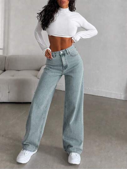 EURMUSE 100% Baumwolle Schrägtaschen Gerade Bein Jeans