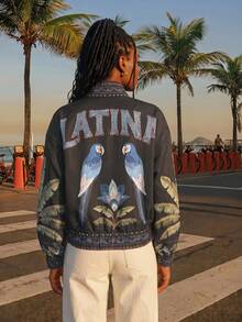 CAJUNI Tropical Print Casual Vacation Jacket - Black - View 6