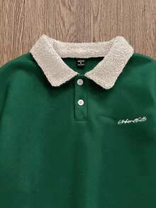 Manfinity BRENVOR Men's Knitted Casual Loose Fit Long Sleeve Sweatshirt, Fashionable & Comfortable For Daily Wear, Autumn/Winter - Green - View 3