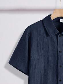 SHEIN Teen Boy Plain Single-Breasted Casual Versatile Daily Wear Shirt - Navy Blue - View 4