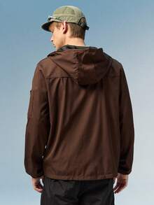 Caldwick 1pc Casual Sports Hooded Jacket, Zipper Closure, Regular Fit, Suitable For Hiking, Running, Outdoor Activities, Father's Day - Coffee Brown - View 3