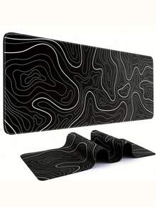 1PC Extra Large Non Slip Rubber Base Water Resistant Smooth Stitched Edge Black Topo Map Contour Gaming Mouse Pad Keyboard Desk Mat Office Computer Laptop Accessory Writing Protector For Work Game Home - View 6
