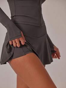Aralina Leisurewear Zip Front Long Sleeve Top And High Waist Biker Shorts Two Pieces Set - Chocolate Brown - View 3