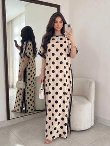 Yasveil Women's Spring/Summer Woven Digital Placement Print Burnout Polka Dot Long Sleeve Ruched One-Piece Elegant Casual Dress - Multicolor - View 13