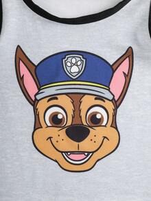 SHEIN | PAW Patrol 小男孩卡通印花背心與短褲內衣套裝，可愛 - 黑色 - 查看 3