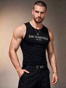 ZURIURI Men's Rhinestone Embellished Sleeveless Tight Fit Tank Top - Black - View 1