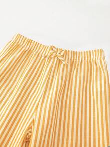 SHEIN 3件組女童套裝，連帽長袖開襟短夾克、白色細肩帶背心上衣、鬆緊腰寬鬆寬腿長褲，休閒日常穿著 - 黃色 - 查看 6