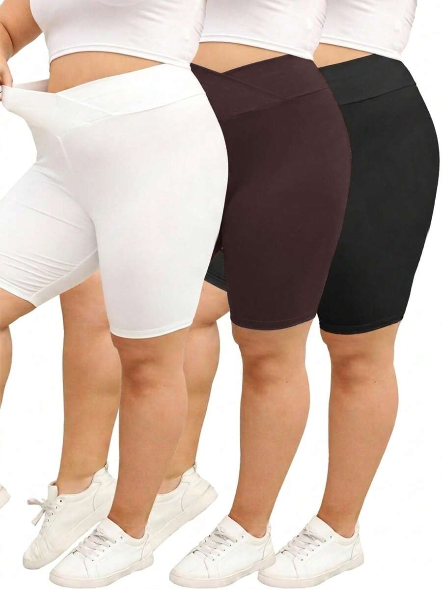 SHEIN LUNE 大尺碼女款純色休閒百搭日常穿著緊身底層短褲 - 彩色 - 查看 1