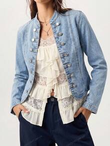 Bohemela Women's Casual Loose Long Sleeve Denim Jacket Autumn - Light Wash - View 3