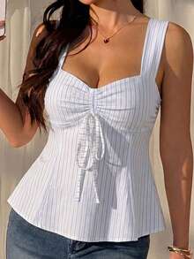 CovetEZ 95% Cotton Blue Asymmetrical Striped All-Over Print Pattern Vacation Women's Tank Top Suitable For Spring And Summer - Multicolor - View 8