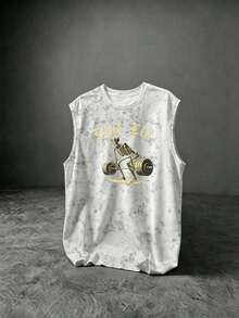 GymRaken Men's Letter & Skeleton Print Daily Fitness Sports Tank Top, Gym - White - View 1