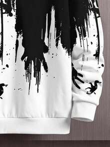 SHEIN كنزة هوديي فضفاضة متعددة الاستخدامات بتصميم كتل لونية لوس أنجلوس كاجوال للأولاد المراهقين مناسبة للخريف - أبيض وأسود - مشاهدة 5