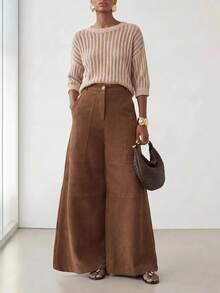 Zivah Women's Solid Color Casual Versatile Daily Wear Long Pants - Brown - View 8