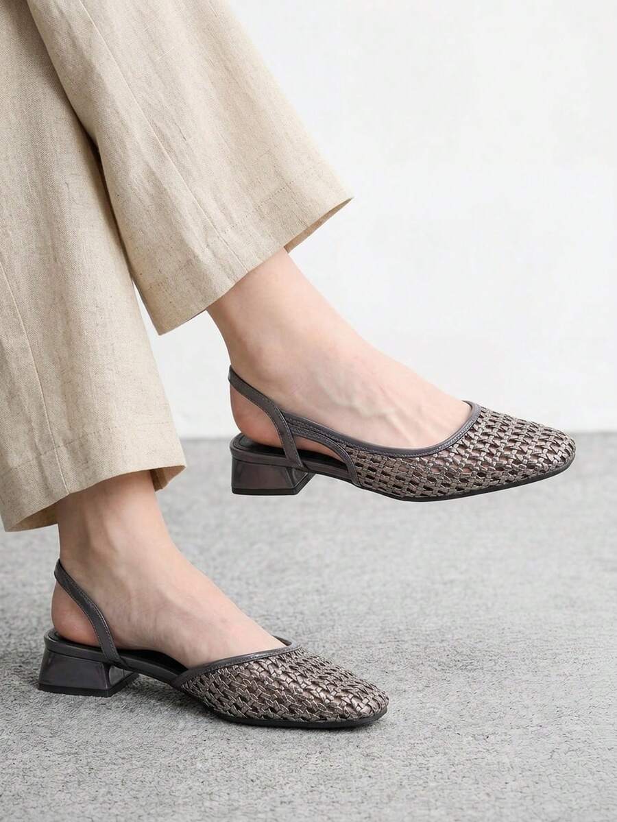 CUCCOO BIZCHIC 女款春夏尖頭短粗跟編織拼接低跟鞋 - 槍灰色 - 查看 1