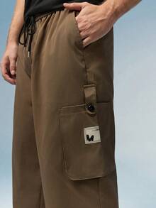 Caldwick Loose Fit Men's Letter Patched Dual Pocket Pants - Mocha Brown - View 6