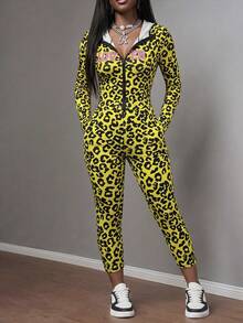 Glyssa Women's Sexy Streetwear Y2k Street Leopard Print Fitted Long Sleeve Zipper Top Knitted 3/4 Length Pants 2 Pieces Set Night Out Neon Yellow Autumn - Yellow - View 7