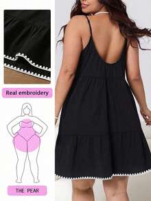 Solflare Vestido camisola con volantes en el bajo y bordado de capullos florales para mujer de talla grande - Multicolor - Ver 1