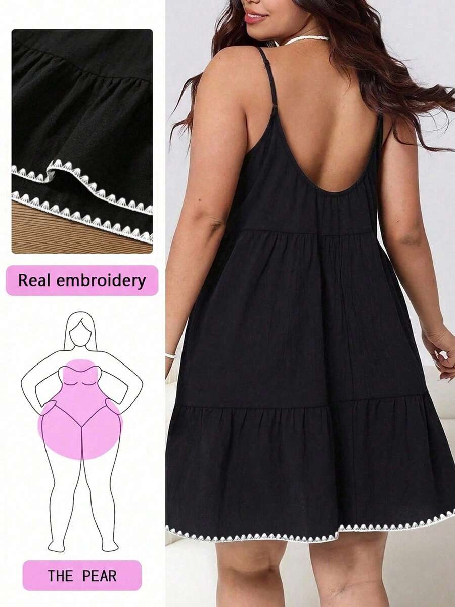 Solflare Vestido camisola con volantes en el bajo y bordado de capullos florales para mujer de talla grande - Multicolor - Ver 1