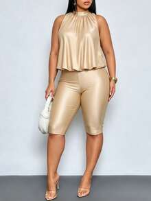 SOLERSUN Plus-Size Women's Elegant Sexy Backless Knee Length Romper, Perfect For Commuting Party Vacation, Casual, And Beach Vacation Beige Summer - Khaki - View 8