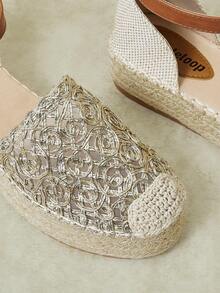 Styleloop Ladies Retro Gold Vacation Hollow Woven Pull-Up Belt Hemp Rope Platform Shoes - Gold - View 7