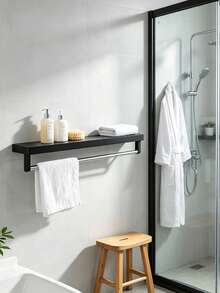 Aluminum Alloy Bathroom Shelf Wall Mounted, No Drilling Adhesive Organizer Rack, Board & Towel Bar, Space Saving Storage For Bathroom Cabinet & Mirror Front, Waterproof Bathroom Accessories - Multicolor - View 7