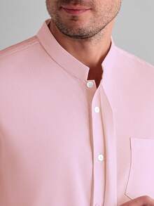 Core Aspect Men's Casual Versatile Solid Color Shirt - Baby Pink - View 3