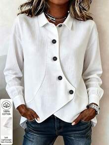 Trelyra Women's Autumn Casual Versatile Solid Color Top - Beige - View 1
