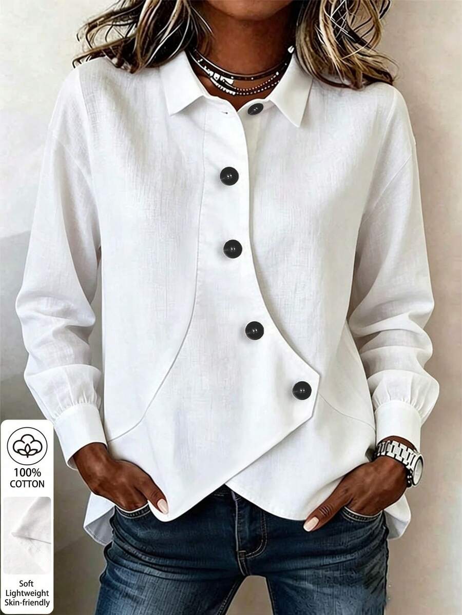 Trelyra Women's Autumn Casual Versatile Solid Color Top - Beige - View 1