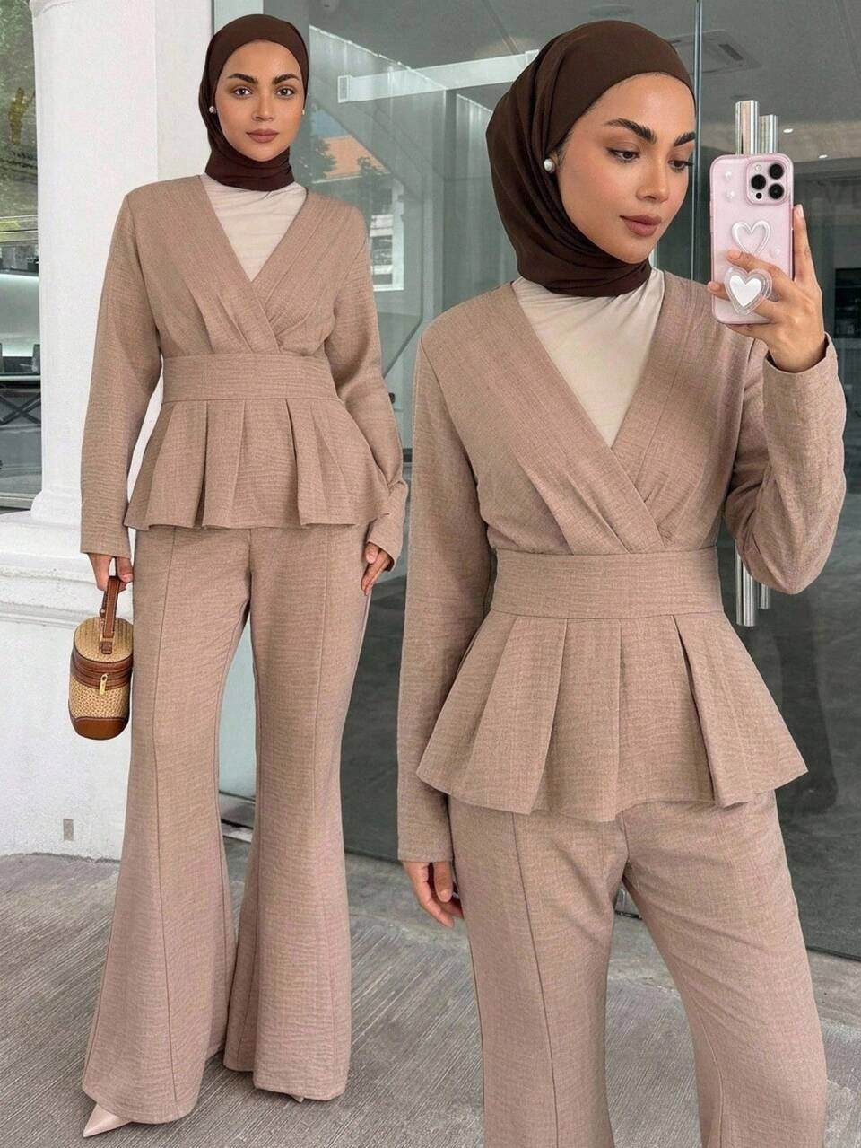 Autumn New Elegant V-Neck Cross Wrap Long Sleeve Blouse Top With Long Flare Pants Women 2 Pieces Set Lounge Sets For Women
