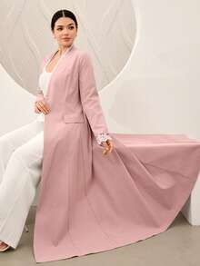 Graceveil Vestido Abaya para mujer de color rosa con encaje, escote en V, cintura ceñida, falda acampanada, elegante para ir al trabajo, con un solo botón - Rosa - Ver 8