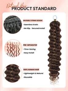 Boho Braids 波希米亞風羽毛鉤編真人髮接髮 4/30 深波浪色 預分束無結手工鉤編髮 適合編髮 預套環 16-22英吋 - S4/30 - 查看 4