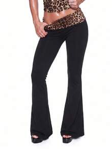 SHEIN ICON Pantalon évasé taille haute imprimé léopard style Y2K - Noir - Voir 4