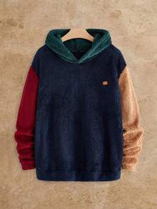 HIMLAND Men's Winter Casual Colorblock Patchwork Warm Hooded Sweatshirt - Multicolor - View 1