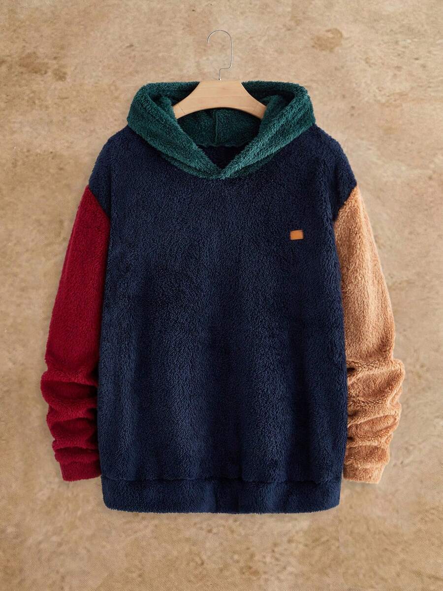 HIMLAND Men's Winter Casual Colorblock Patchwork Warm Hooded Sweatshirt - Multicolor - View 1