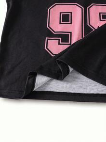 SHEIN Sparklyn 青少年女孩 T-Shirt 2 件套，休閒，寬鬆，針織，返校，復古，秋季服飾，秋季，萬聖節，女孩套裝，女孩套裝 - 黑色 - 查看 6