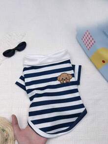 This Blue Striped Polo Shirt Is A Piece Of Clothing Suitable For Pet Dogs And Cats. - Blue - View 7