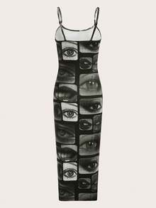 SHEIN ICON Eye & Lip Print Cami Bodycon Dress - Multicolor - View 2