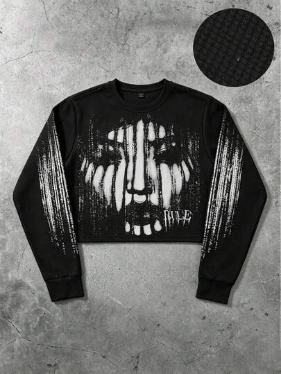 Street Life Men's Waffle Fabric Face Print Loose Fit T-Shirt