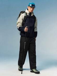 Caldwick Men's Black Winter Streetwear Parachute Cargo Pants,Loose-Fitting Techwear Utility Pants For City Break,Outdoor Hip-Hop Wide-Leg Straight Casual Pants - Black - View 8