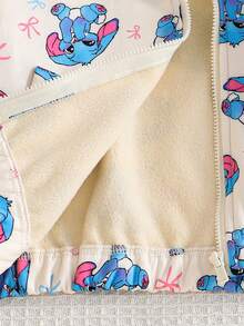SHEIN Elladie kids 女童連帽拉鍊夾克，可愛藍色兔子與蝴蝶結印花，保暖內裡，袖口與下擺收口，適合戶外、開學季、秋冬穿著 - 彩色 - 查看 4