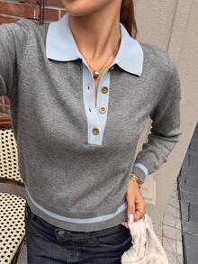 DAZY Women's Elegant Colorblock Pullover Sweater Fall - Grey - View 7
