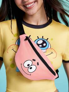 SpongeBob SquarePants | SHEIN 1 Pc Pink Starfish Cartoon Themed Polyester Fanny Pack, Lightweight Adjustable Waist Bag For Crossbody Use, Small Casual Sling Bag For Travel & Daily Use, Perfect Gift For Cartoon Fans - Pink - View 1