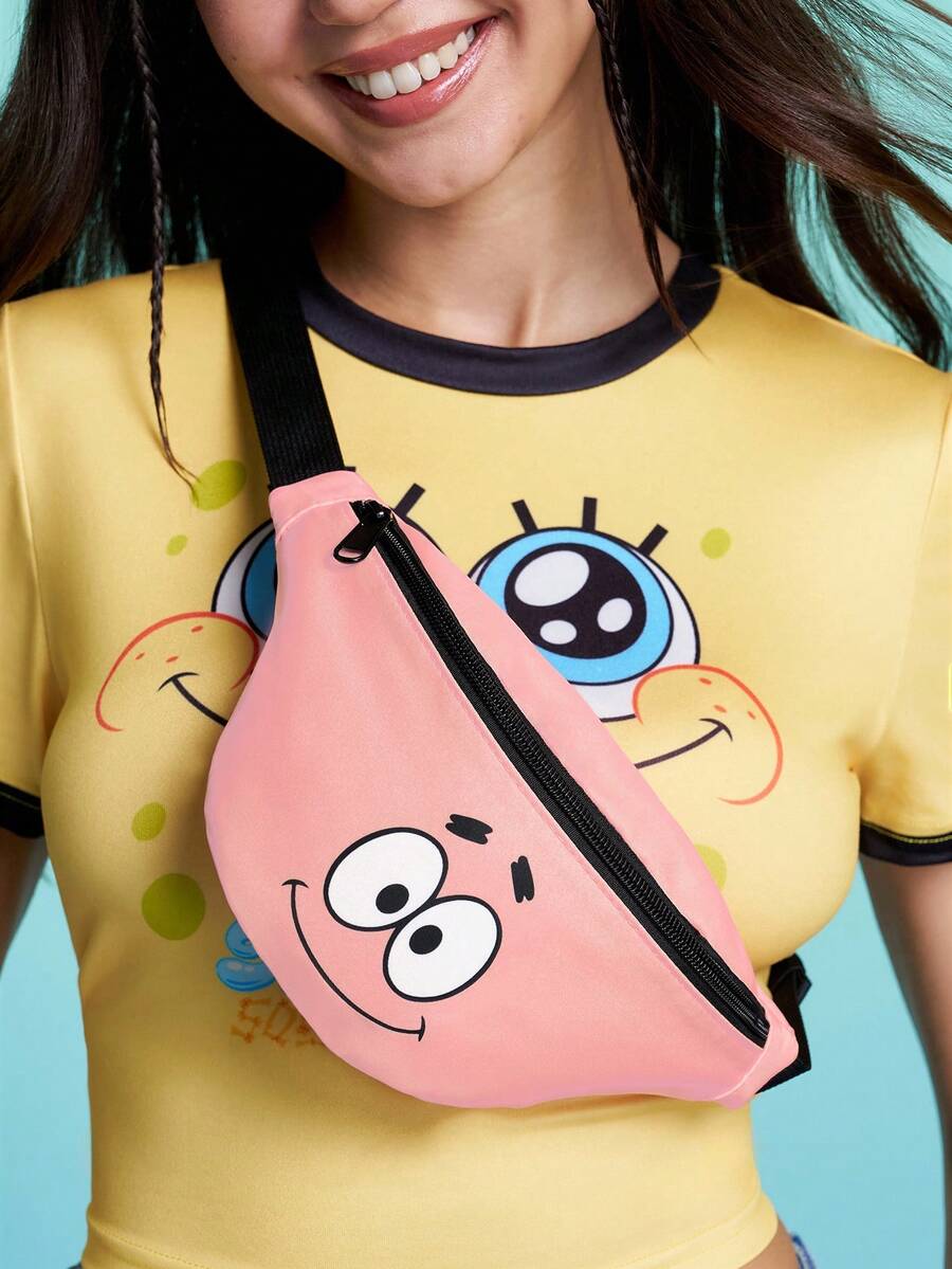 SpongeBob SquarePants | SHEIN 1 Pc Pink Starfish Cartoon Themed Polyester Fanny Pack, Lightweight Adjustable Waist Bag For Crossbody Use, Small Casual Sling Bag For Travel & Daily Use, Perfect Gift For Cartoon Fans - Pink - View 1