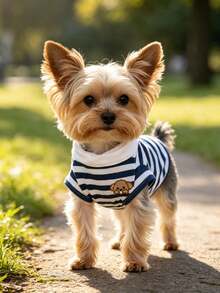 This Blue Striped Polo Shirt Is A Piece Of Clothing Suitable For Pet Dogs And Cats. - Blue - View 8
