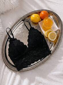 SHEIN Frenchy 女款拼布蕾絲超短吊帶上衣 - 黑色 - 查看 6