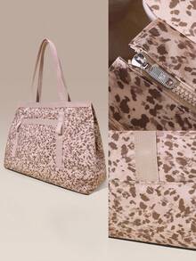 GLOWMODE 25L Maxi Tote Your Glow 防水拉鍊開合 肩背手提包 健身房 工作室 旅行 度假 日常休閒 - 粉色豹紋 - 查看 6