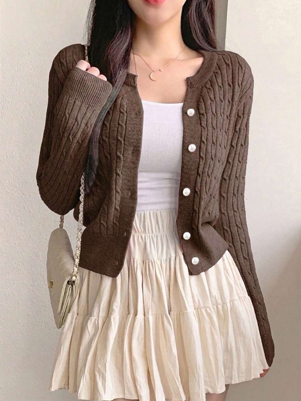 Women's Long Sleeve Single-Breasted Casual Knitted Cable Cardigan Fall