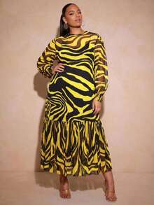 Vixey Tulle Ruffle Hem Sheer Mesh Balloon Sleeve Tunic Top Fall - Yellow - View 3