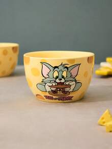 TOM & JERRY X Joivida 1個 X Joivida 陶瓷碗，亮黃色搭配 Together 圖案，裝飾性水果碗，適用於居家廚房、餐廳、客廳，適合裝零食、糖果、甜點、沙拉、收納、蛋糕盤，婚禮、宴會、生日的趣味禮物 - 黃色 - 查看 7
